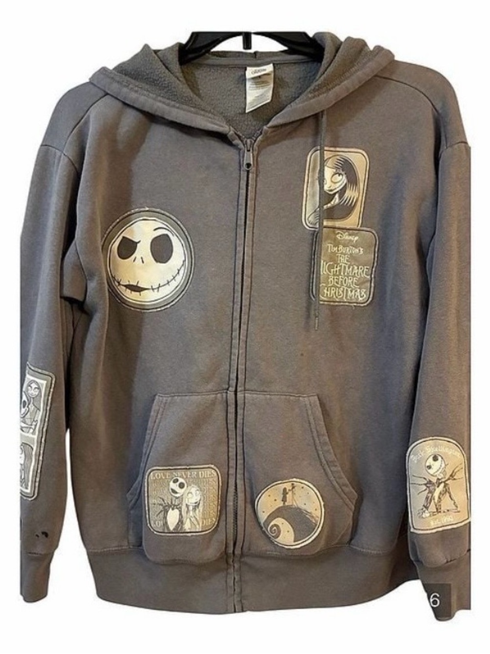 Disney’s “Nightmare Before Christmas” Hoodie & Mug. Grey w/sewn Patches. Large
